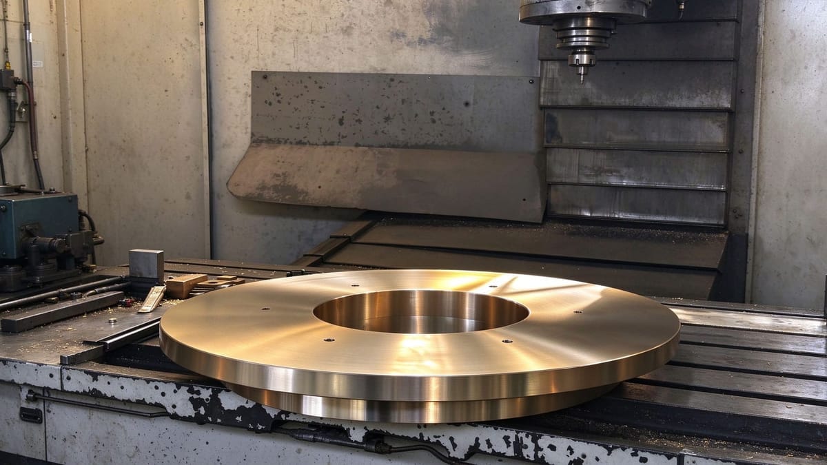 Workshop — large-diameter bronze ring machining