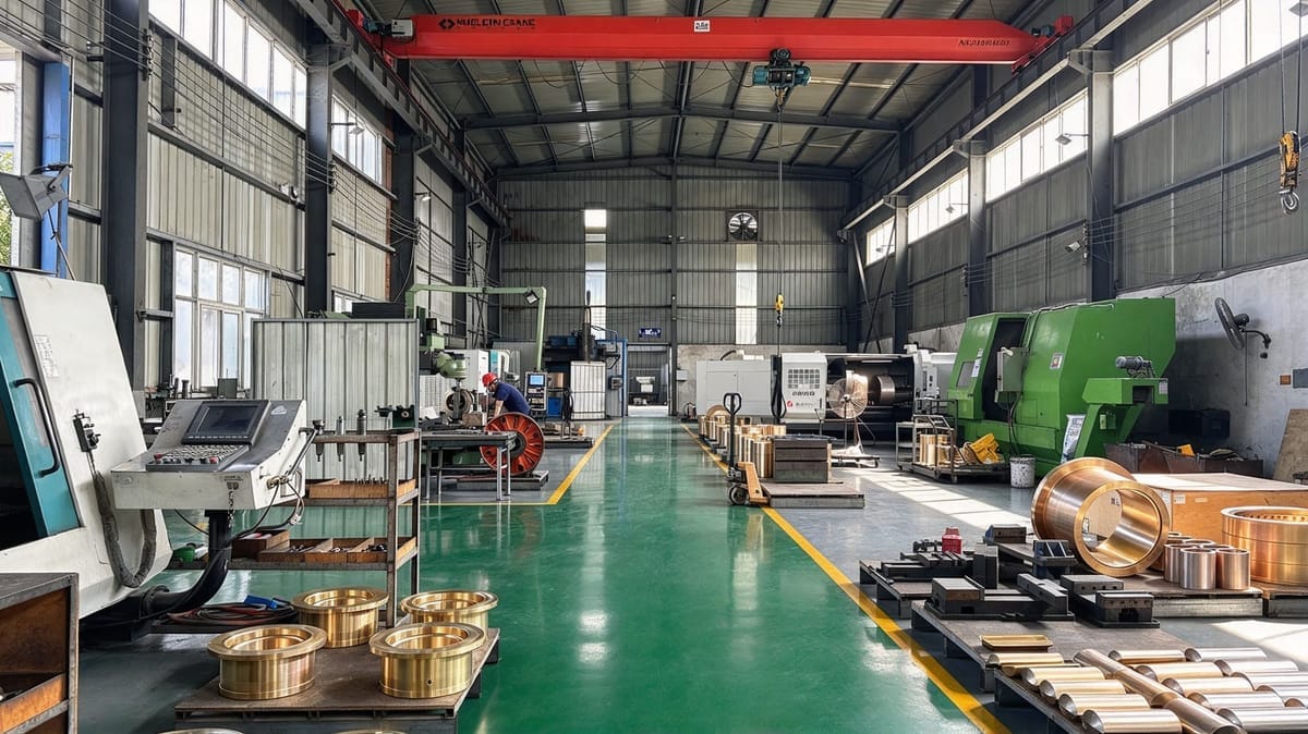 Machining workshop with finished bronze parts